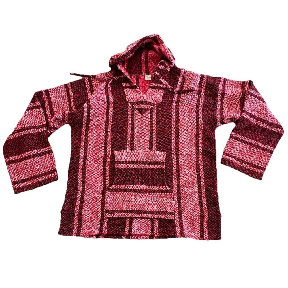 Artesanías Cuamatzi Baja Hoodie XXL Mexican Jerga Drug Rug Pullover Red Black - Picture 3 of 10
